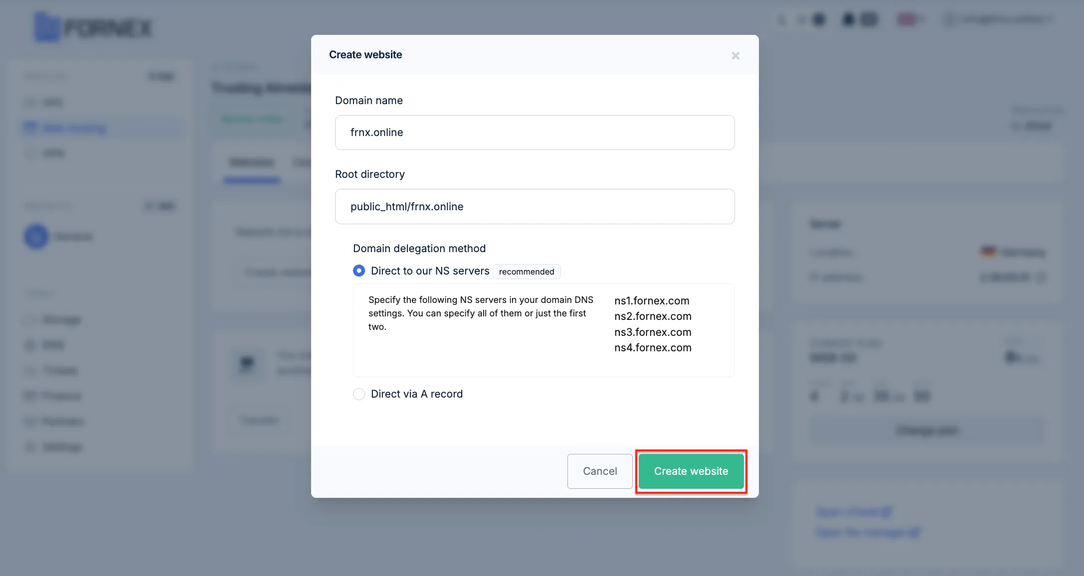 Adding domain via NS records