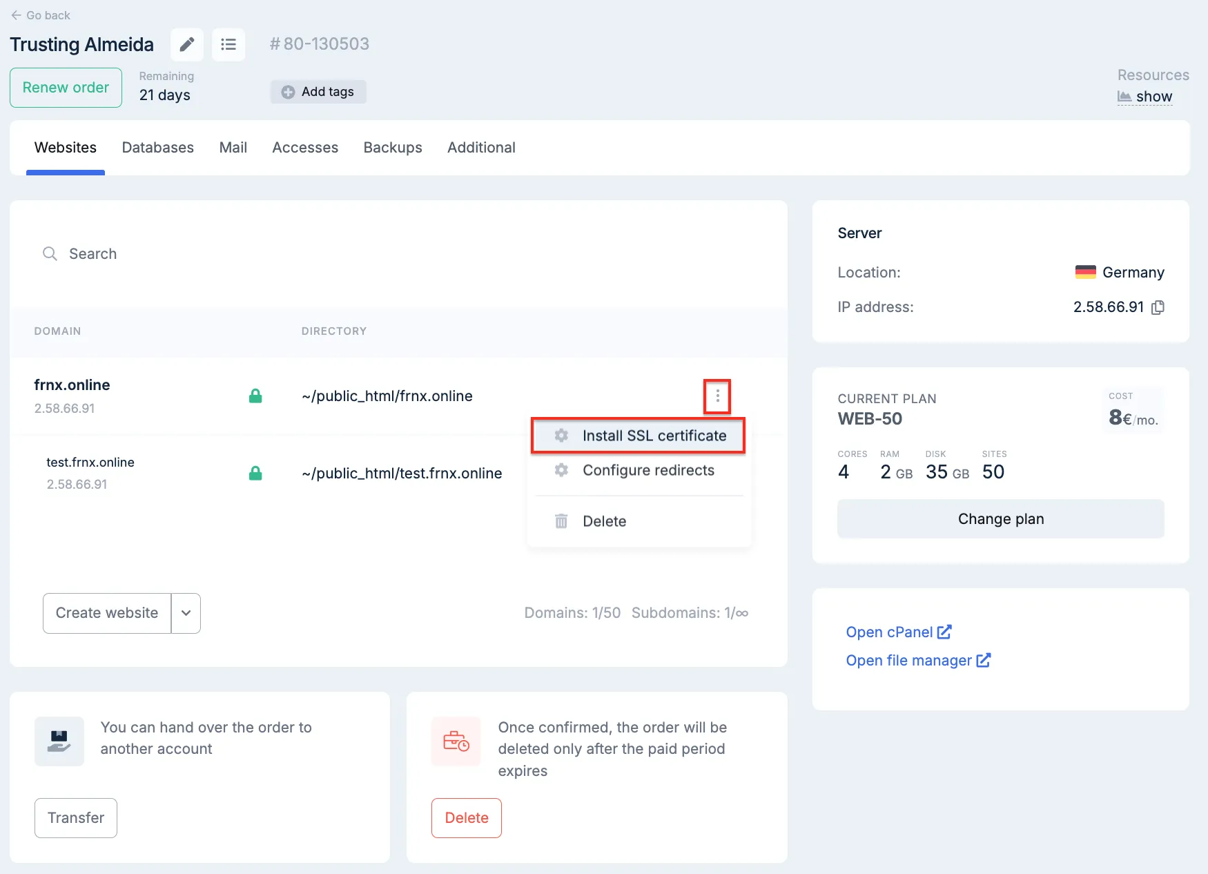 SSL certificate management