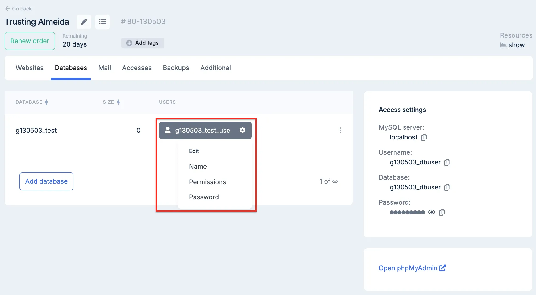 Adding a database user